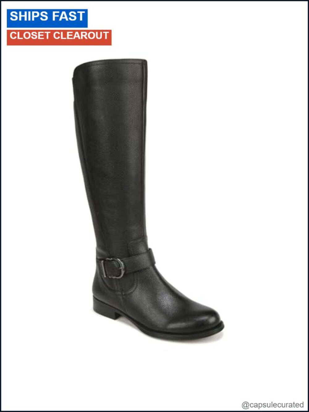 Wide Calf Knee High Boots Leather Suede Side Zip Buckle